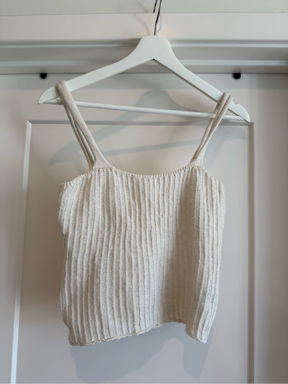 Cream Ribbed Knit Tank Top - Women's Sleeveless Crop
